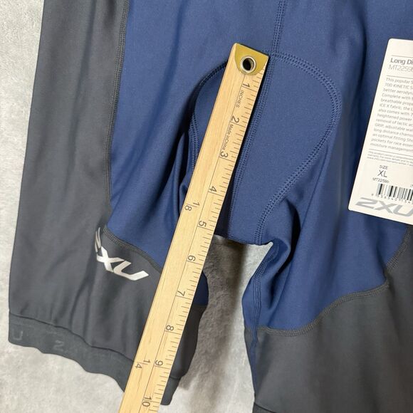 NWT 2XU Men's Long Distance Tri Shorts XL Indigo Blue Charcoal Gray MT2259b - Picture 7 of 13